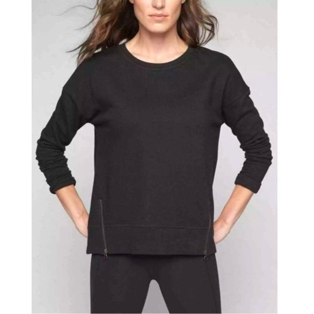 ATHLETA Cityscape Cotton Crew Neck Sweatshirt Zippers High Low Hem Black XXS - Picture 8 of 8